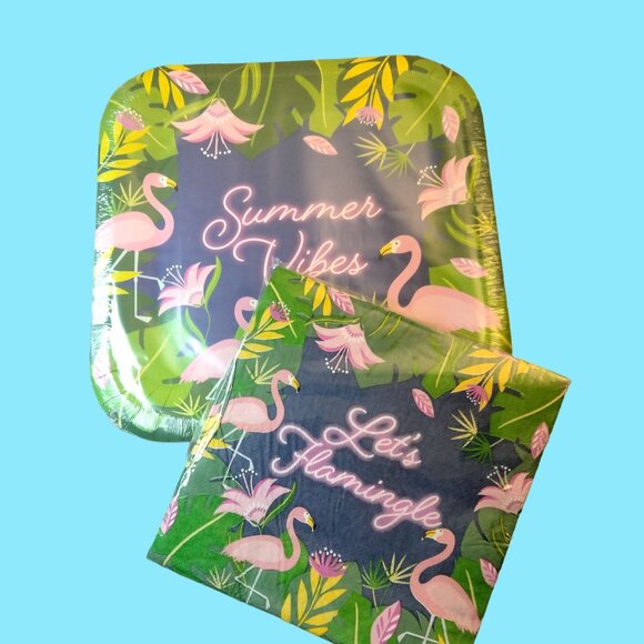 Summer Vibes Flamingo Party 24 Plates 25 Napkins Lets Flamingle Table Scatter - Picture 2 of 11